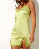 Image of Wirda Mini Dress in Satin Lime with Lime Lace