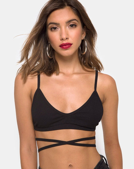 Shisui Bralet In Black satin with Lace