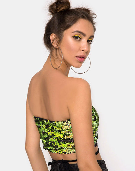 Wrap up Tube Top in Citrus Black sequin