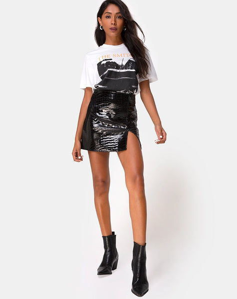 Image of Wren Mini Skirt in PU Croco Black