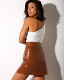 Image of Wren Mini Skirt in PU Croco Brown