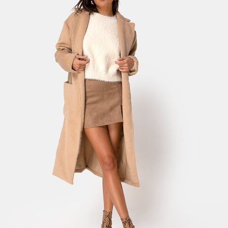 Wren Mini Skirt in Faux Suede Brown