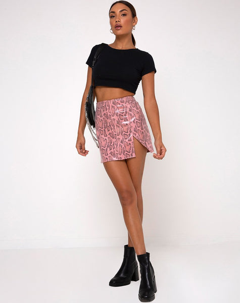 Wren Mini Skirt in PU Snake Pink