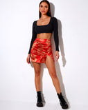 Wren Mini Skirt in Dragon Flower Red and Gold