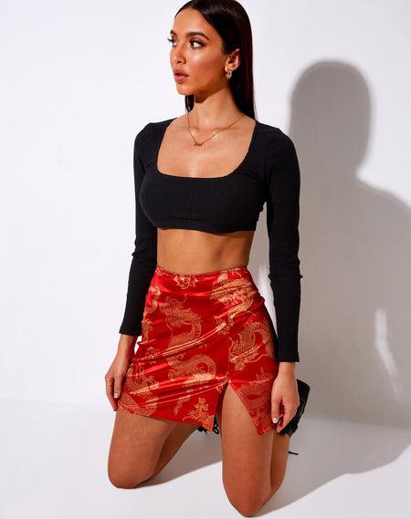 Shenka Mini Skirt in Satin Red