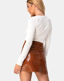 Image of Wren Mini Skirt in PU Croco Brown