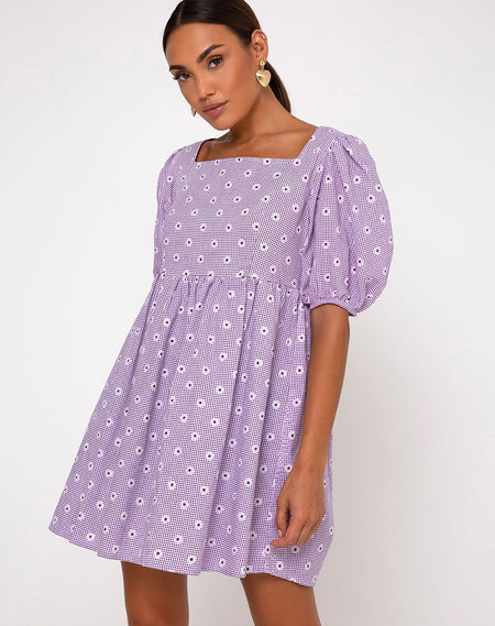 Galaca Mini Dress in Ditsy Rose Lilac