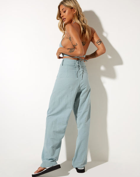 Lakusa Wide Leg Trouser in Rami Blue Surf