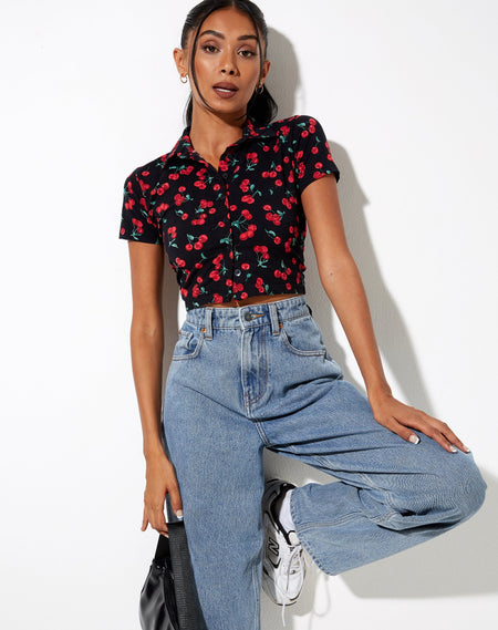 Wuma Cropped Shirt in Pretty Petal Black