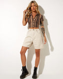 Image of Wuma Cropped Shirt in Mix Stripe Brown