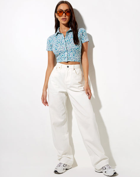 Image of Wuma Cropped Shirt in Flower Power Blue