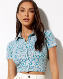 Image of Wuma Cropped Shirt in Flower Power Blue