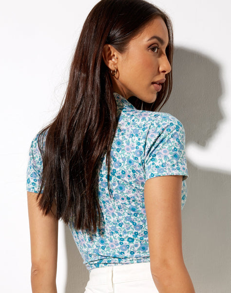 Image of Wuma Cropped Shirt in Flower Power Blue