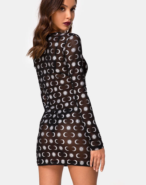 Image of Wyatt Bodycon Dress in Over the Moon Black with Glitter