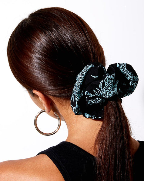 Image of XL Scrunchie in Dragon Flower Black and Mint