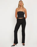 Image of Yafira Bardot Top in Black Pinstripe with Heart Buckle