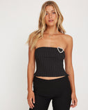 Image of Yafira Bardot Top in Black Pinstripe with Heart Buckle