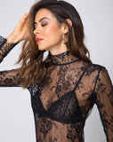 Yakira Dress in Floral Eyelash Lace Black