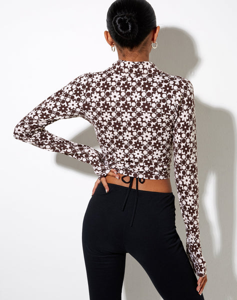 Ryals Crop Top in Patchwork Daisy Brown