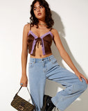 Image of Yanaka Crop Top in Satin Chocolate with Violet Lace