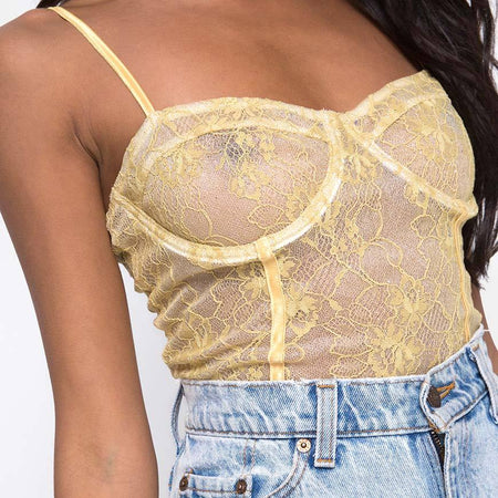 Yecal Sheer Bodice in Pastel Lace Lemon