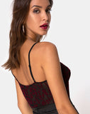 Yecal Sheer Bodice in Red Leopard Flock Black