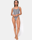 Yelda Plunge Swimsuit in Black and White Stripe