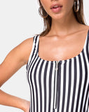 Yelda Plunge Swimsuit in Black and White Stripe