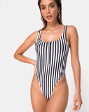 Yelda Plunge Swimsuit in Black and White Stripe