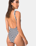 Yelda Plunge Swimsuit in Black and White Stripe