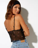 Image of Yenika Crop Top in Black with Red Rose Embro