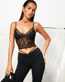 Yenika Crop Top in Black Lace Small Flower Black