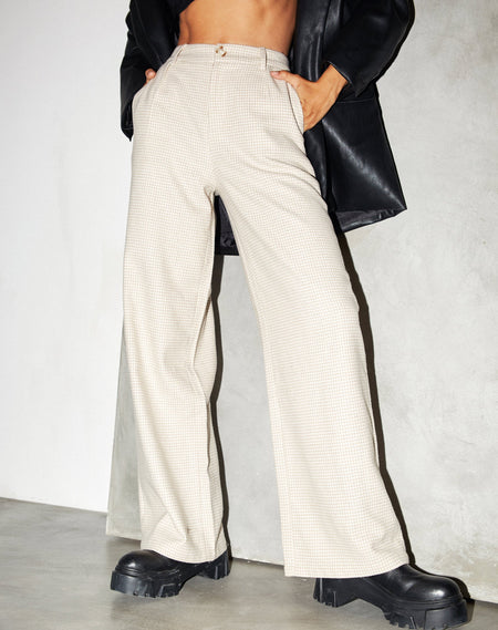 Onfal Wide Leg Trouser in Taupe Check