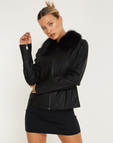 image of Yindo Zip Up Jacket in PU Black