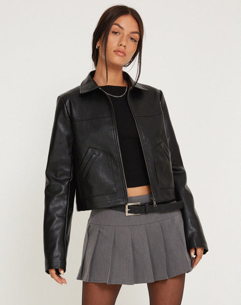 image of Yonde Zip Up Jacket in PU Black