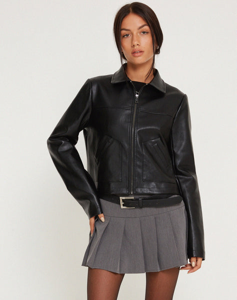 image of Yonde Zip Up Jacket in PU Black