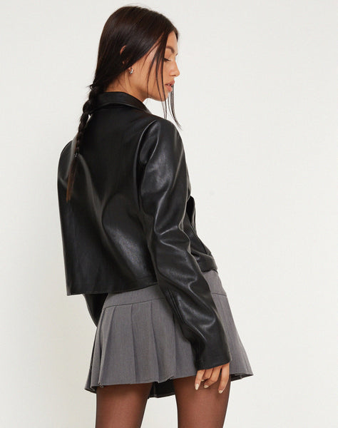 image of Yonde Zip Up Jacket in PU Black