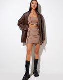 Maexo Mini Skirt in Silver Mink with Dark Brown Stitch