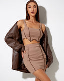 Maexo Mini Skirt in Silver Mink with Dark Brown Stitch