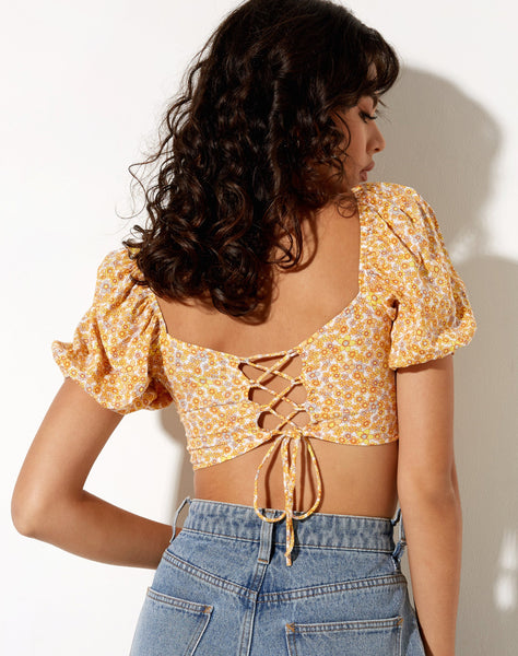 Yuja Crop Top in Flower Garden Yellow