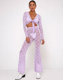 Herlom Flare Trouser in Lilac Mesh Daisy White Flock