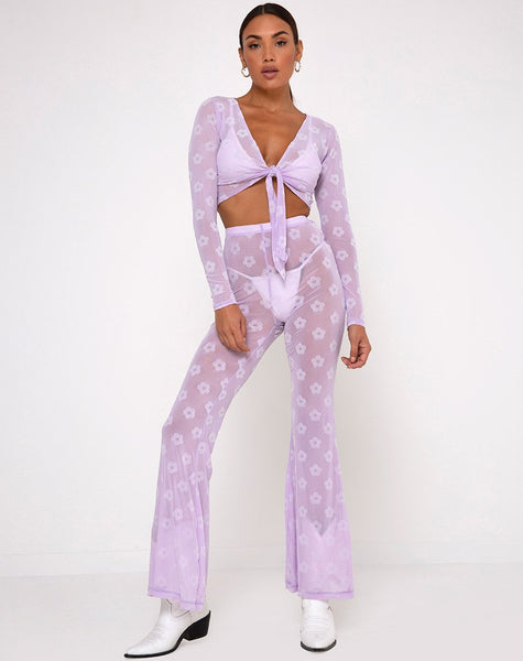 Yun Crop Top in Lilac Mesh Daisy White Flock