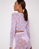 Yun Crop Top in Lilac Mesh Daisy White Flock