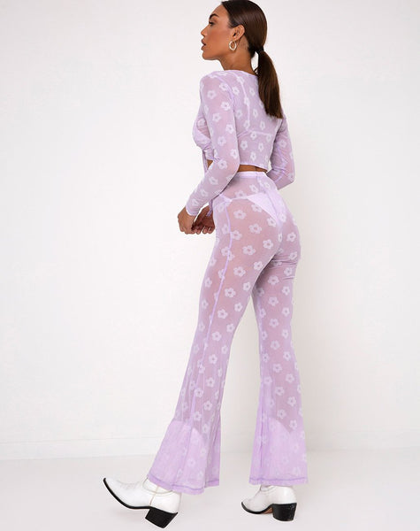 Herlom Flare Trouser in Lilac Mesh Daisy White Flock