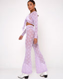 Herlom Flare Trouser in Lilac Mesh Daisy White Flock