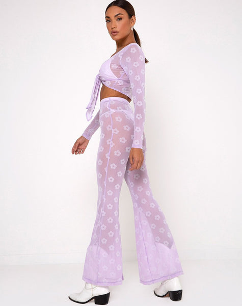 Herlom Flare Trouser in Lilac Mesh Daisy White Flock