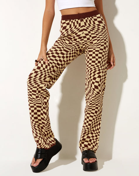 Image of Yuna Trouser in Knit Square Flag Coffee Quartz