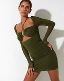 image of  Yuvila Bodycon Dress in Mesh Khaki