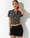 image of Yuwen Cropped Shirt in Grunge Daisy Black