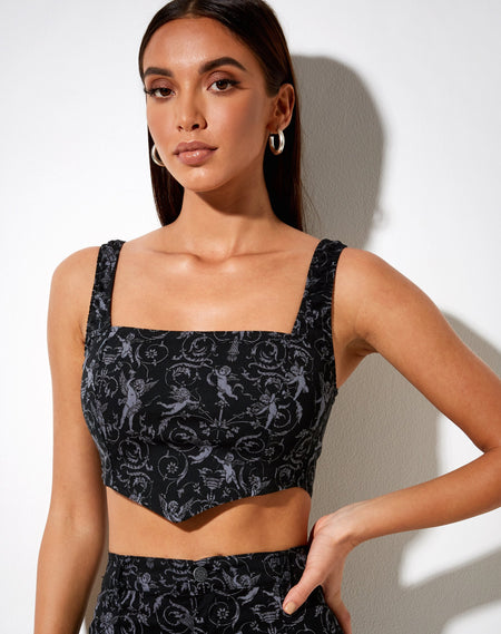 Gadze Crop Top in Rib Black